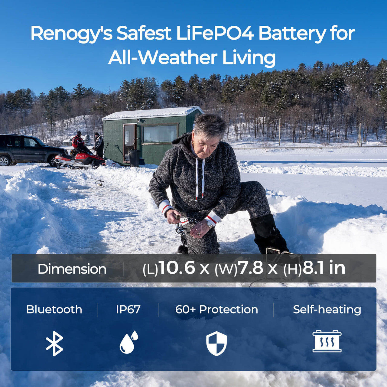 12V 100Ah Pro Smart Lithium Iron Phosphate Battery w/Bluetooth & Self-heating Function