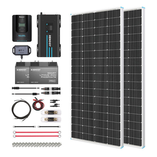 400-Watt 12-Volt Solar Complete Kit w/ 2 Packs of 12-Volt 100Ah Deep Cycle AGM Battery/LiFePO4 Batteries
