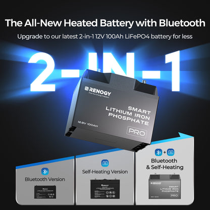 12V 100Ah Pro Smart Lithium Iron Phosphate Battery w/Bluetooth & Self-heating Function