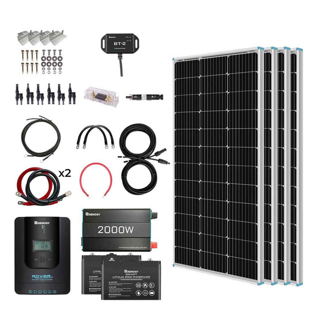 400-Watt 12-Volt Solar Complete Kit w/ 2 Packs of 12-Volt 100Ah Deep Cycle AGM Battery/LiFePO4 Batteries