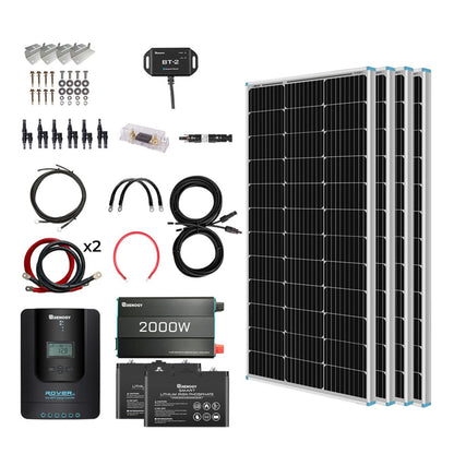 400-Watt 12-Volt Solar Complete Kit w/ 2 Packs of 12-Volt 100Ah Deep Cycle AGM Battery/LiFePO4 Batteries